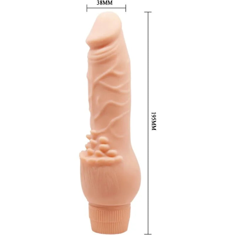 Vibromasseur réaliste Baile 19,5 cm, couleur chair, texture veinée, forme anatomique, pour expérience sensorielle intense.
