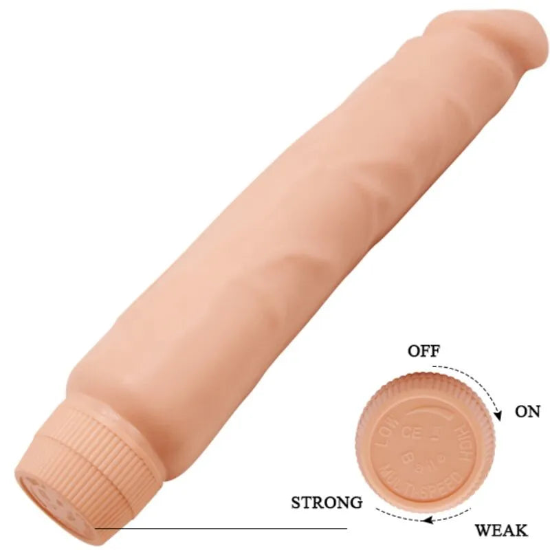 Vibromasseur réaliste chair 26 cm, texture veinée, base réglable, pour plaisir intense et expérience réaliste.