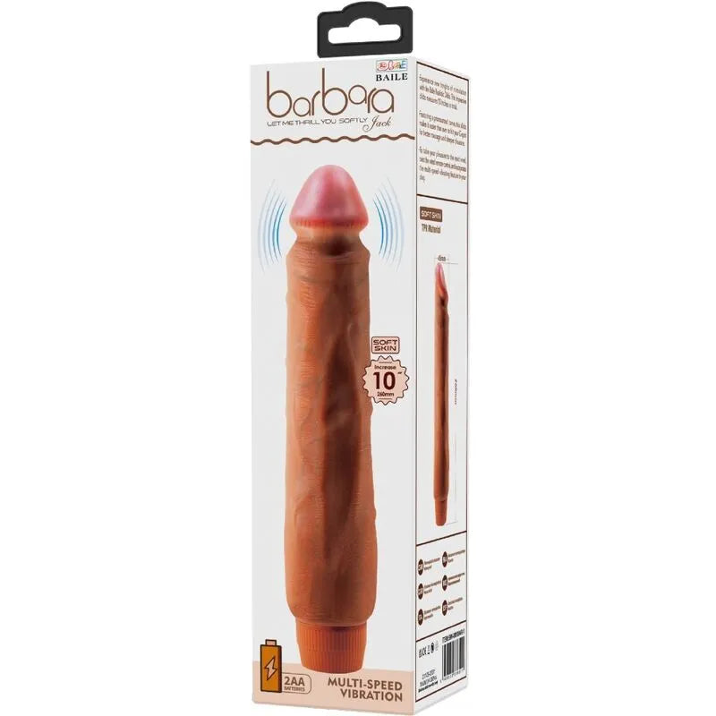 Vibromasseur réaliste mulâtre 26 cm, veiné, fonction vibration, matériau doux et solide, idéal pour plaisir intense.