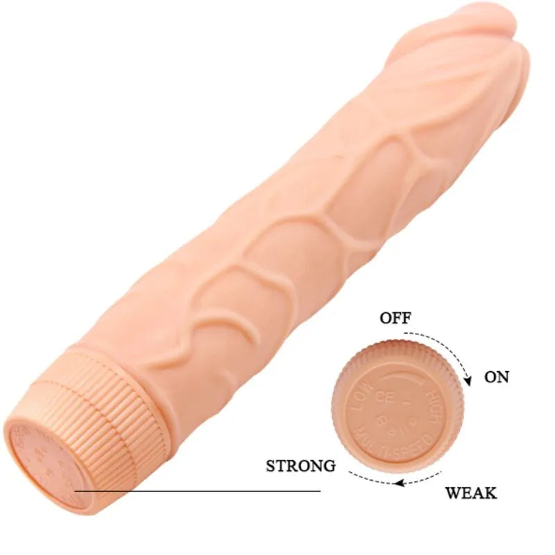 Vibromasseur réaliste chair 22,5 cm avec tige veinée et réglage de vibration, idéal pour plaisir intense.