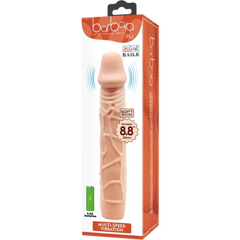 Vibromasseur réaliste Baile 22,5 cm, couleur chair, veiné, avec fonction vibration, dans emballage d'origine.