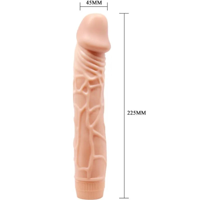 Vibromasseur réaliste chair 22,5 cm avec tige veinée, texture détaillée, idéal pour plaisir solo ou en couple.
