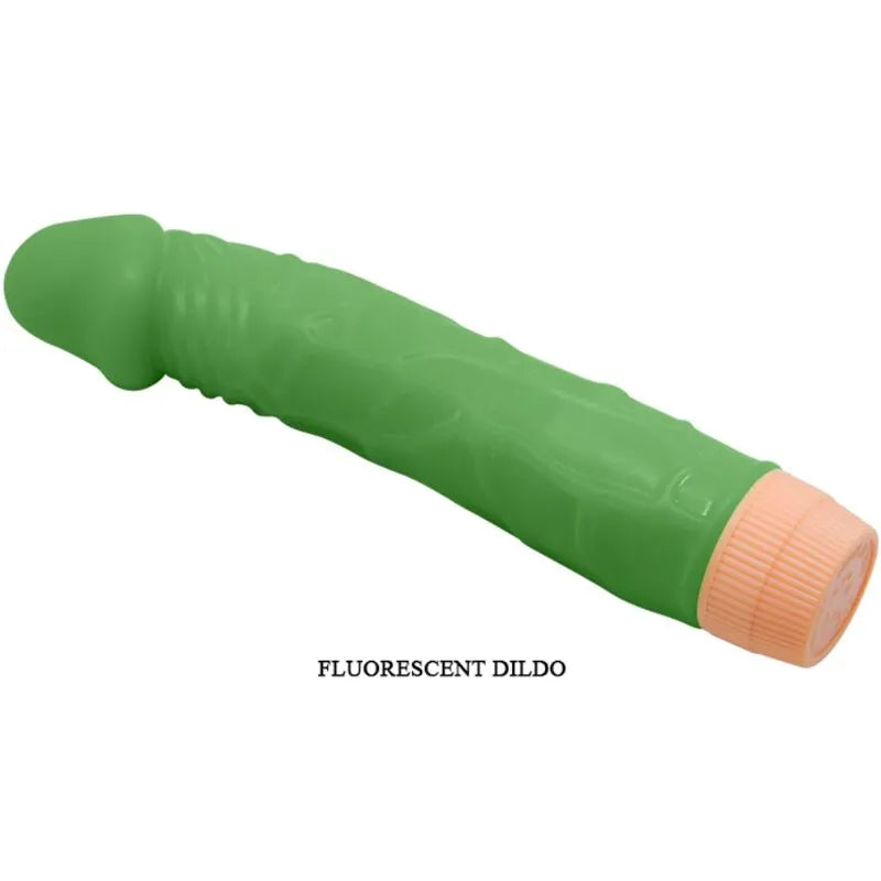 Vibromasseur réaliste vert 22,5 cm avec tige veinée et fonction vibration, idéal pour plaisir intense en solo ou couple.