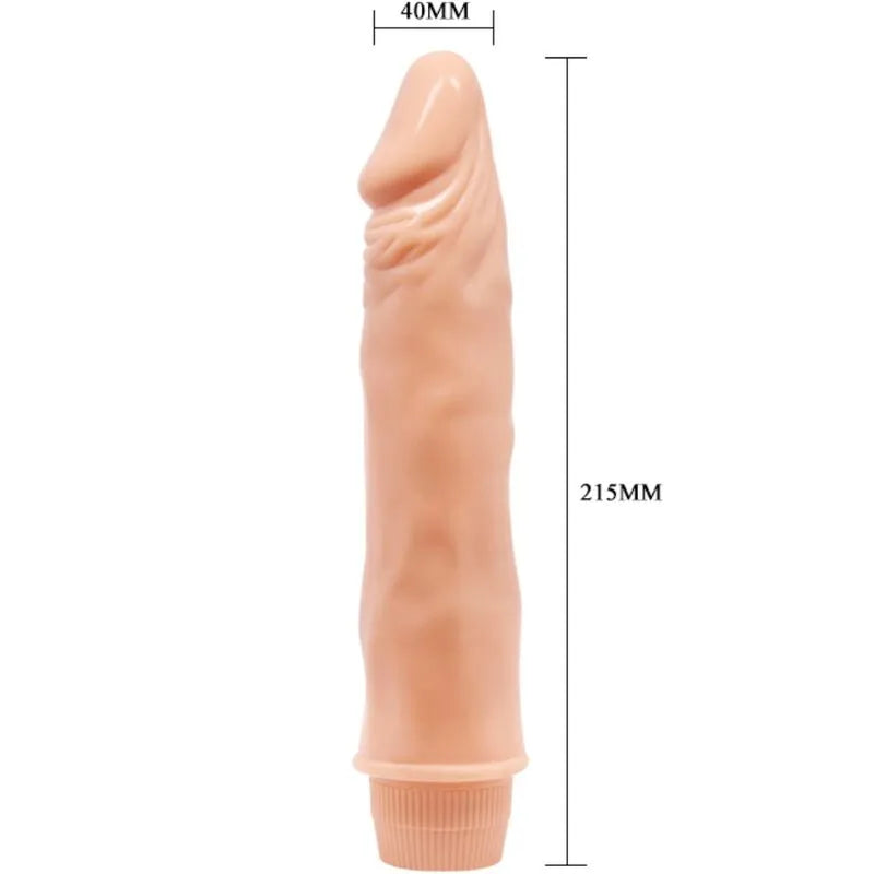Vibromasseur réaliste Baile 21 cm chair, tige veinée, fonction vibration, matériau de qualité pour plaisir intense.