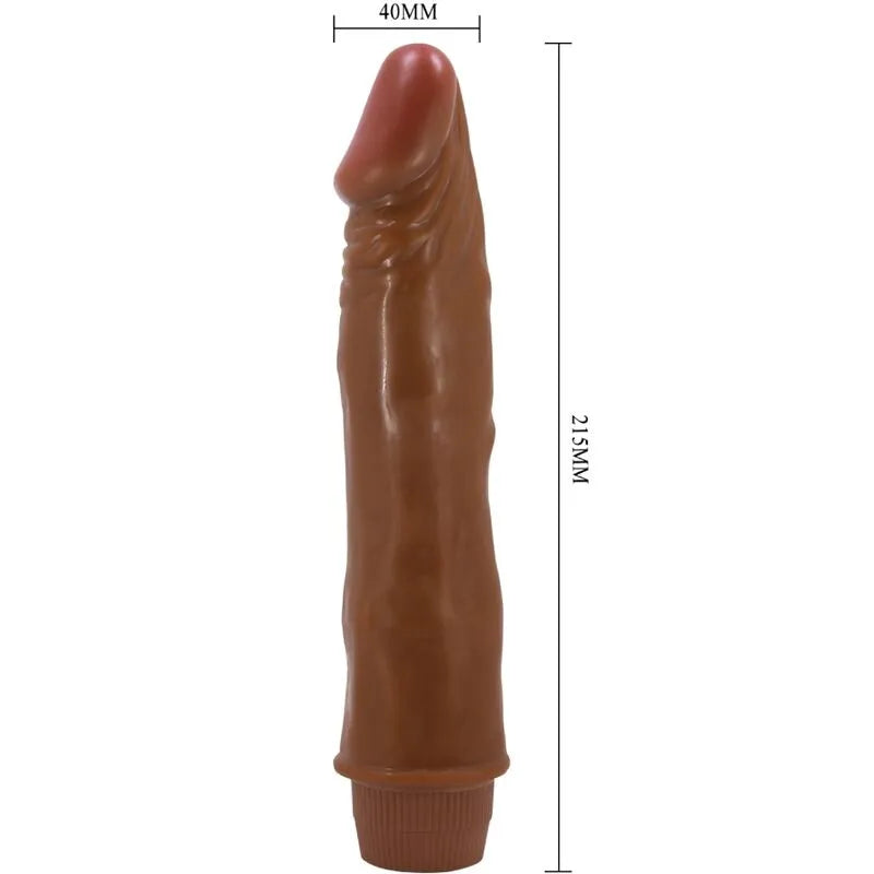 Vibromasseur réaliste mulâtre 21 cm avec tige veinée, couleur chair, fonction vibration, design sculpté réaliste.