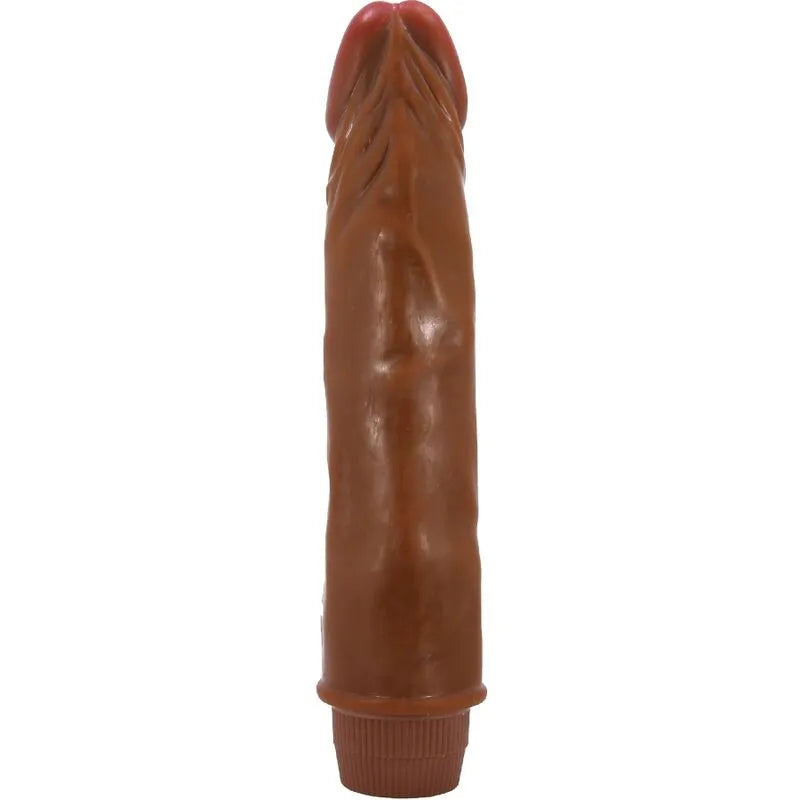 Vibromasseur réaliste marron 21 cm avec texture veinée, conçu pour une expérience intime authentique et satisfaisante.