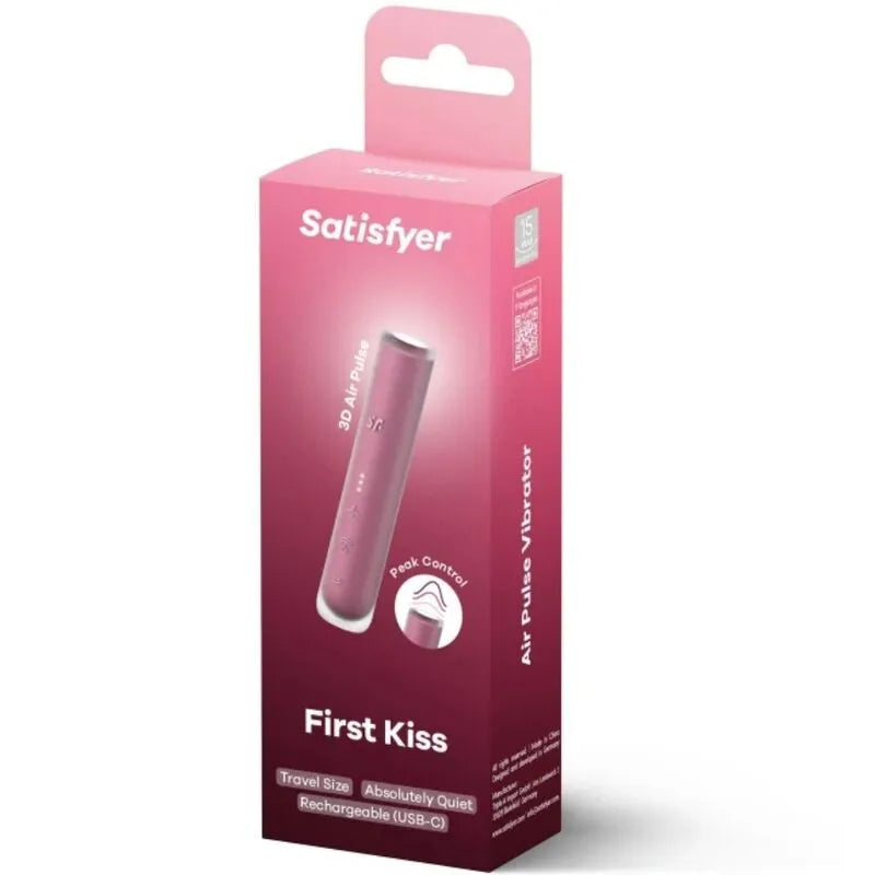 Stimulateur de clitoris Satisfyer First Kiss Wave Garnet, mini masseur à ondes d'air, rechargeable USB-C, design discret, portable, 3 vitesses 10 modes, silicone doux