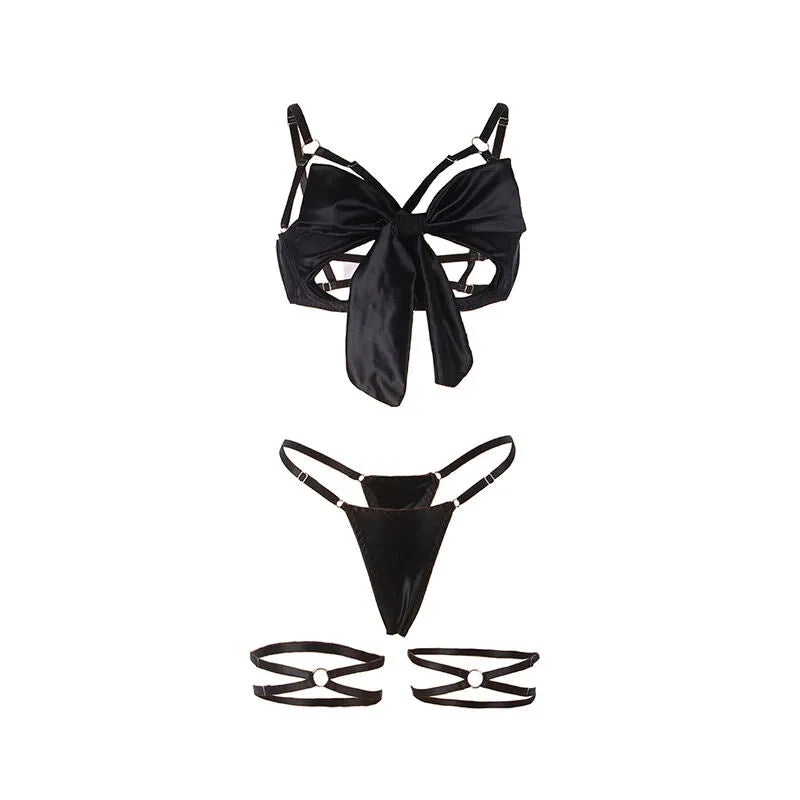 SUBBLIME ensemble lingerie noir porte-jarretelles bonnet ouvert style élégant