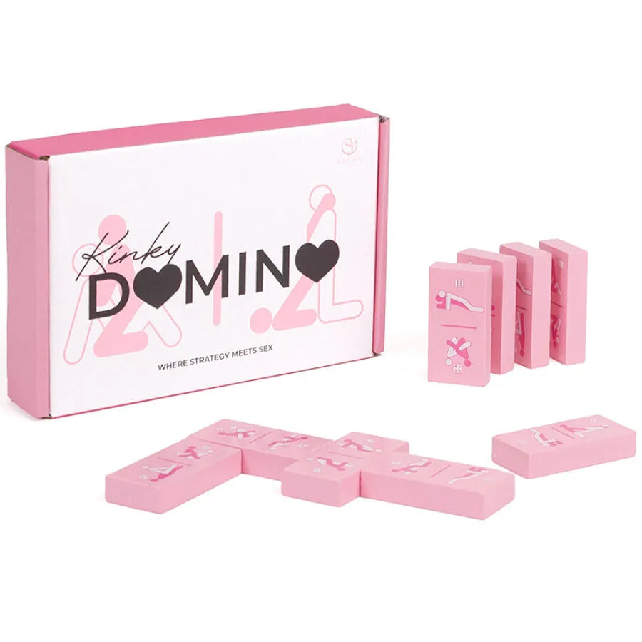 Jeu de dominos érotique Kinky DOMINO pour couples, design épicé, 28 pièces bois plastique rose, stratégique et ludique, idéal soirées intimes adultes
