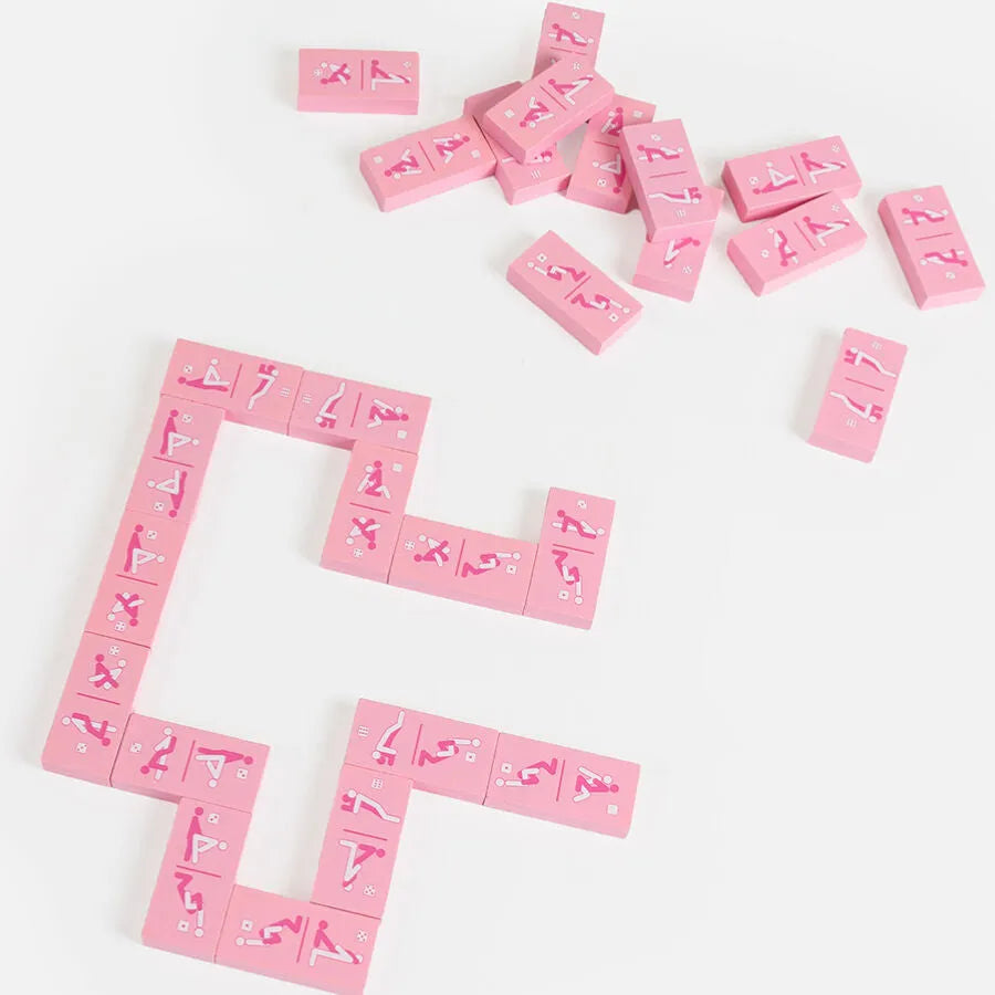 Jeu de dominos érotique Kinky DOMINO pour couples, design épicé, 28 pièces bois plastique rose, stratégique et ludique, idéal soirées intimes adultes