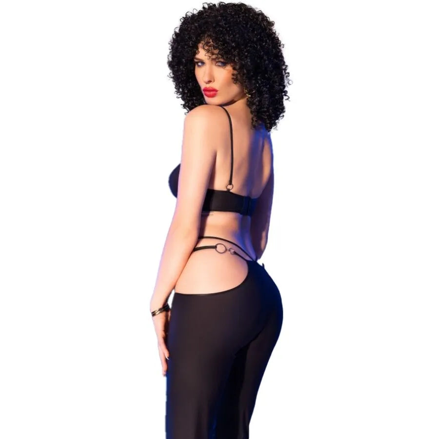CHILIROSE - CR 4851 ENSEMBLE TOP ET LEGGINGS NOIRS AVEC ACCESSOIRES DORÉS