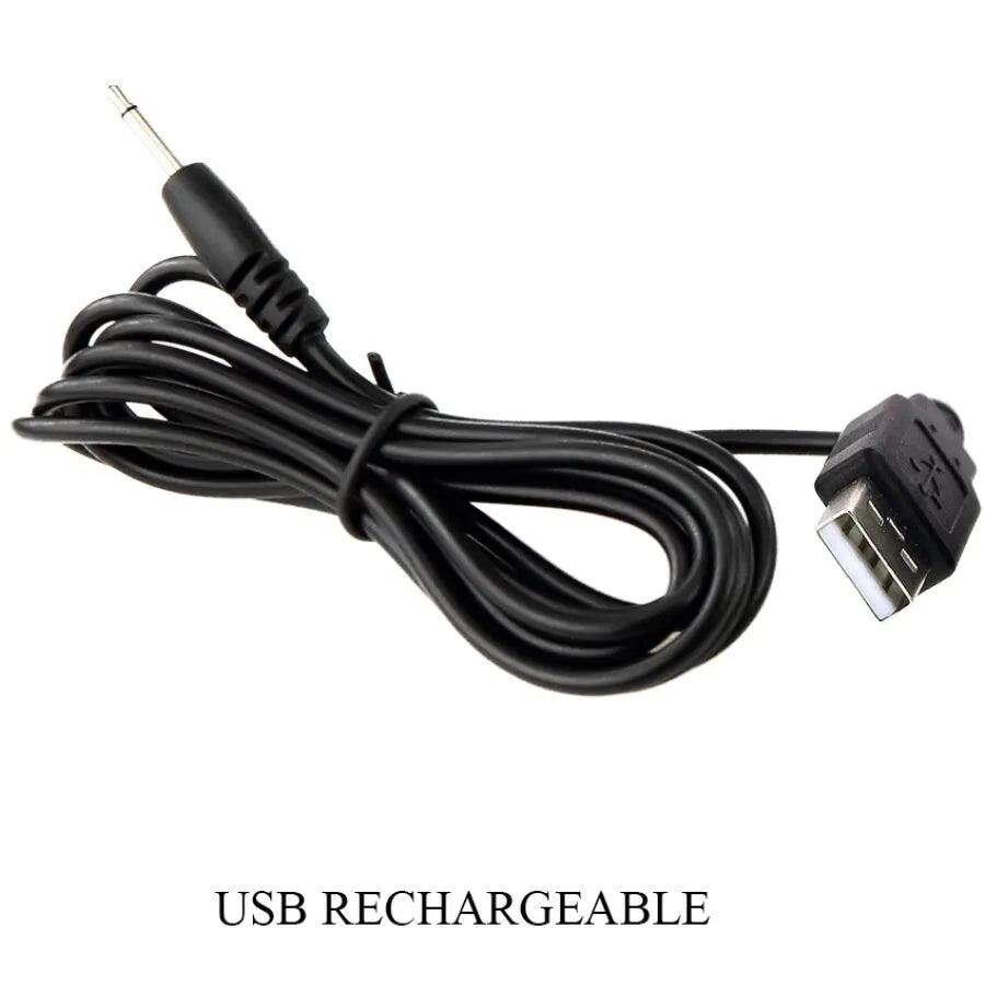Câble de recharge USB noir pour vibrateur réaliste Baile Wilks, compatible avec les fonctions de vibration et rotation.