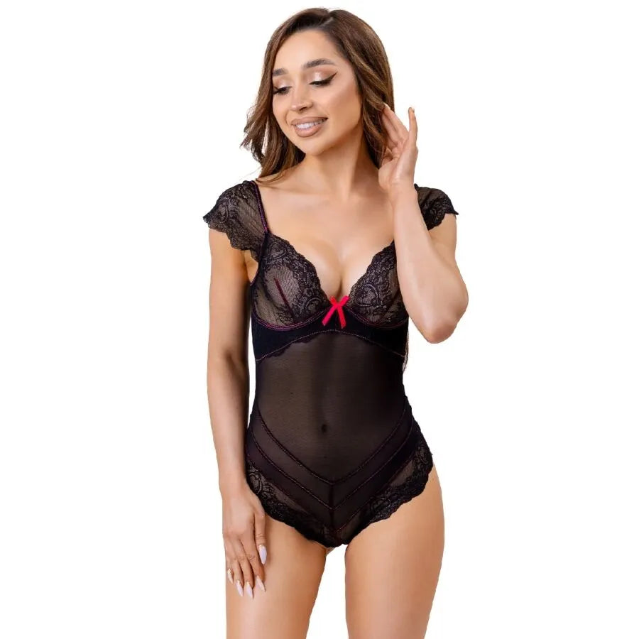 LIVCO CORSETTI FASHION - BODY EVELYN LC 20243 AVEC BORDURE EN DENTELLE ET TRANSPARENCES NOIR