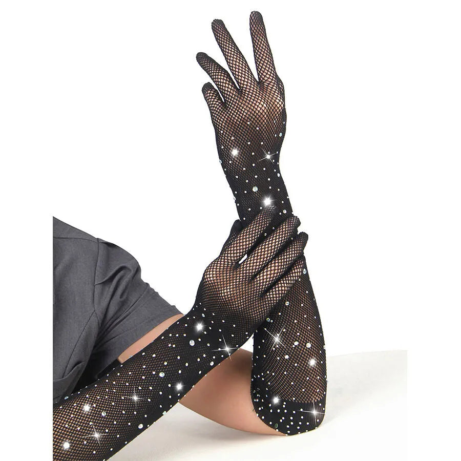 Gants noirs glamour pailletés diamant soirée SUBBLIME élégance sophistiquée