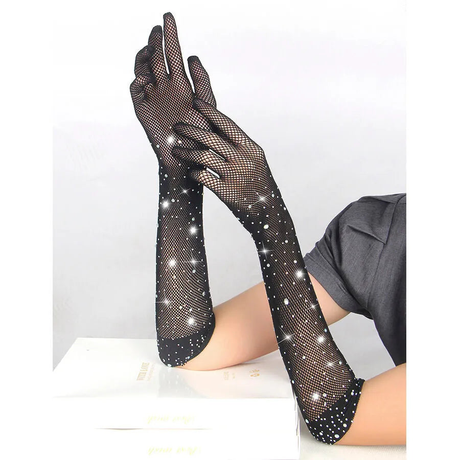 Gants noirs glamour pailletés diamant soirée SUBBLIME élégance sophistiquée