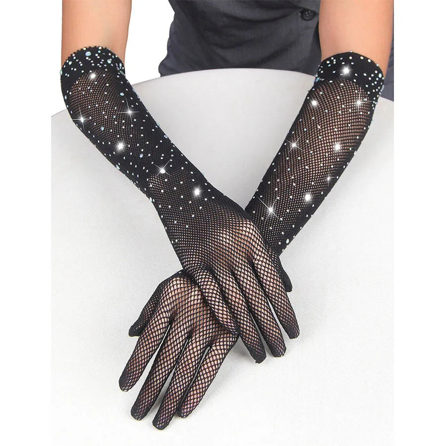 Gants noirs glamour pailletés diamant soirée SUBBLIME élégance sophistiquée