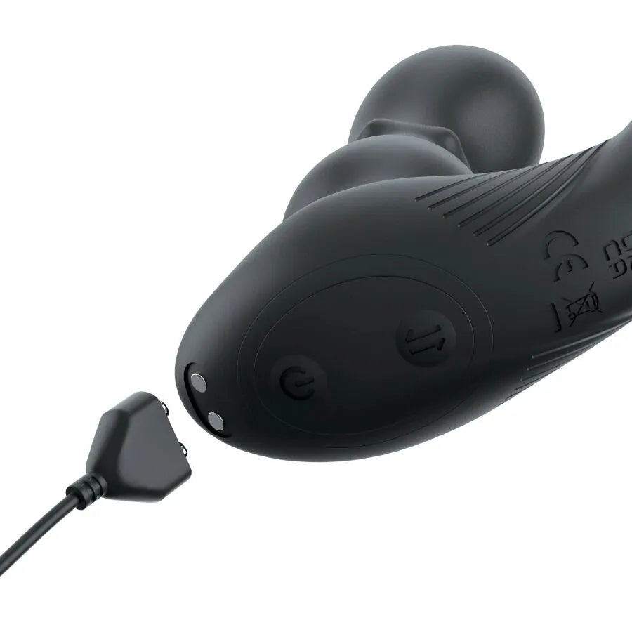 Anneau anal vibrant noir avec perles de plaisir et télécommande, stimulation périnéale et prostatique, design ergonomique.