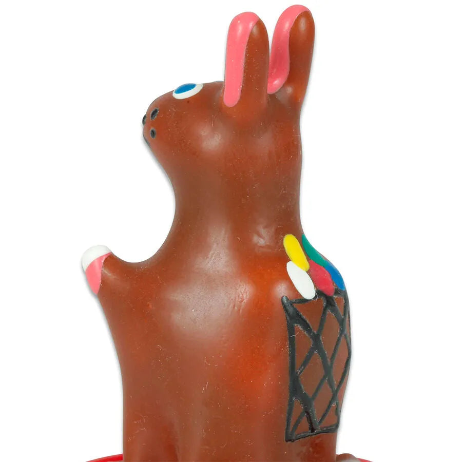 Préservatif fantaisie peint à la main en forme de lapin de Pâques, couleurs vives, style bohème, unique et artisanal.