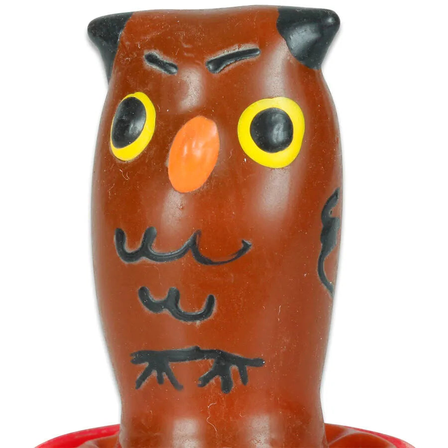 Préservatif fantaisie hibou peint à la main, marron avec détails noirs et jaunes, style bohème Amsterdam.