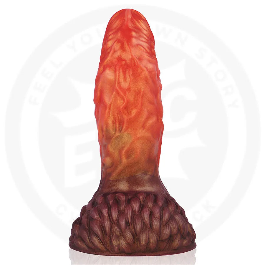 Dildo Andros Wild Roots rouge et marron, design organique, texture naturelle, hauteur 165 mm, largeur poignée 85 mm.