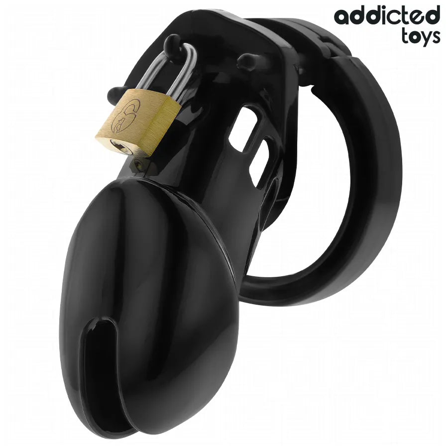Cage de chasteté noire Obsidian, design ergonomique, sécurité et confort pour domination et soumission.
