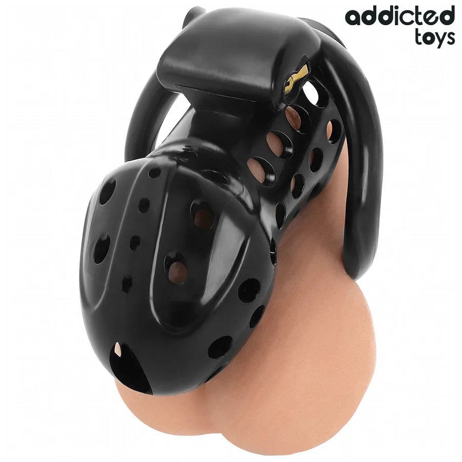 Cage de chasteté en métal robuste avec anneaux ajustables, cadenas inclus, pour contrôle et confort optimal.