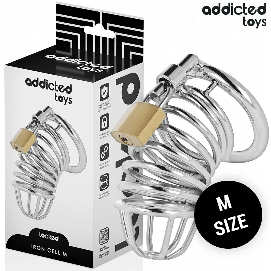ADDICTED TOYS CAGE CHASTETÉ MÉTAL AJUSTEMENT SÉCURISÉ TAILLE M DURABLE