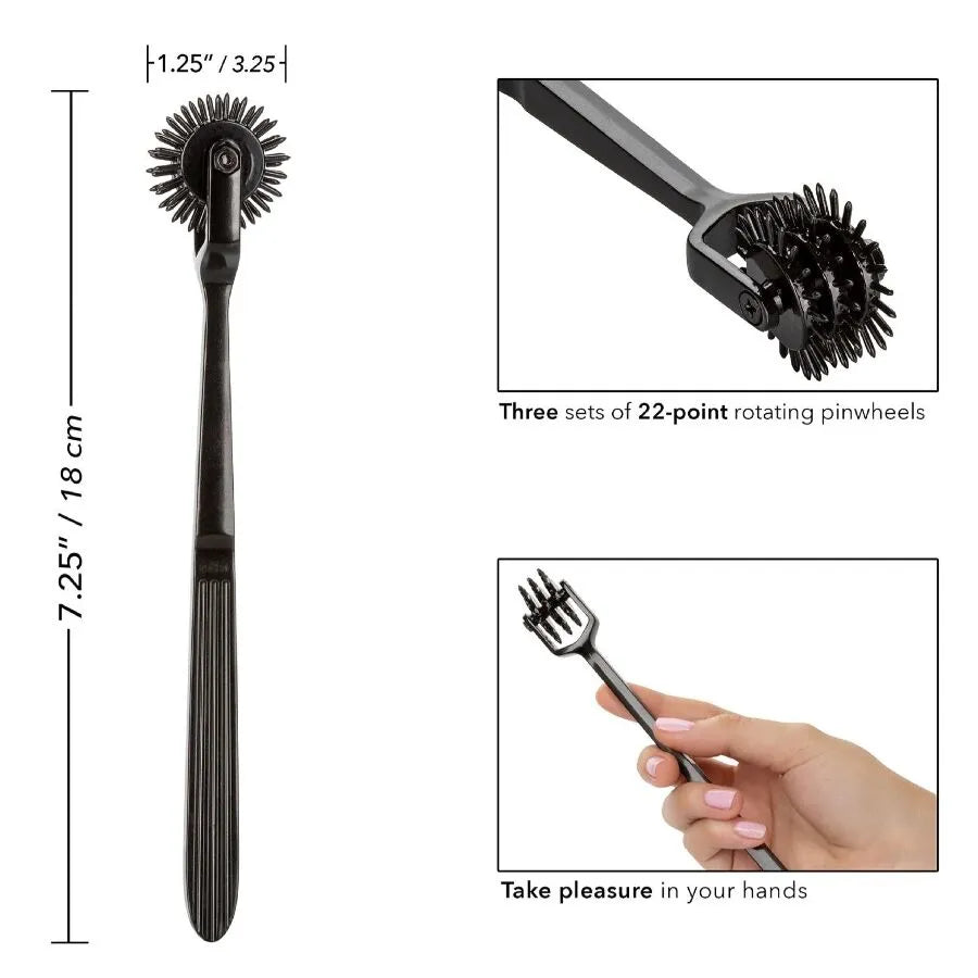 Roue du plaisir Scandal Trio noire, trois roues à 22 points, alliage de zinc, longueur 18,5 cm, design élégant.