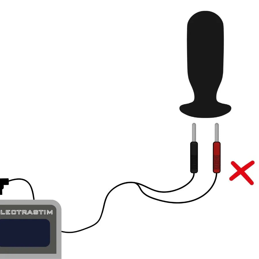 Câble noir 1,2m pour stimulateur ElectraStim, connecteurs sécurisés, jouet insérable non connecté, fond blanc.