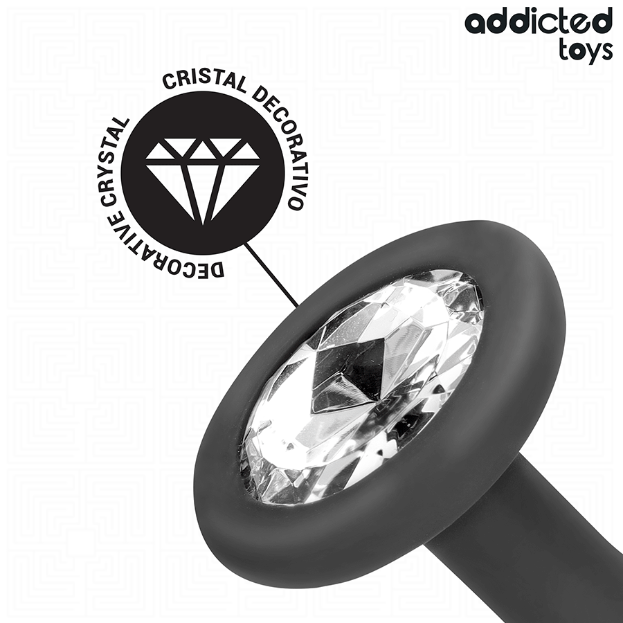 Plug anal noir avec bijou cristal décoratif, design sphérique et ergonomique, Addicted Toys, pour plaisir progressif.