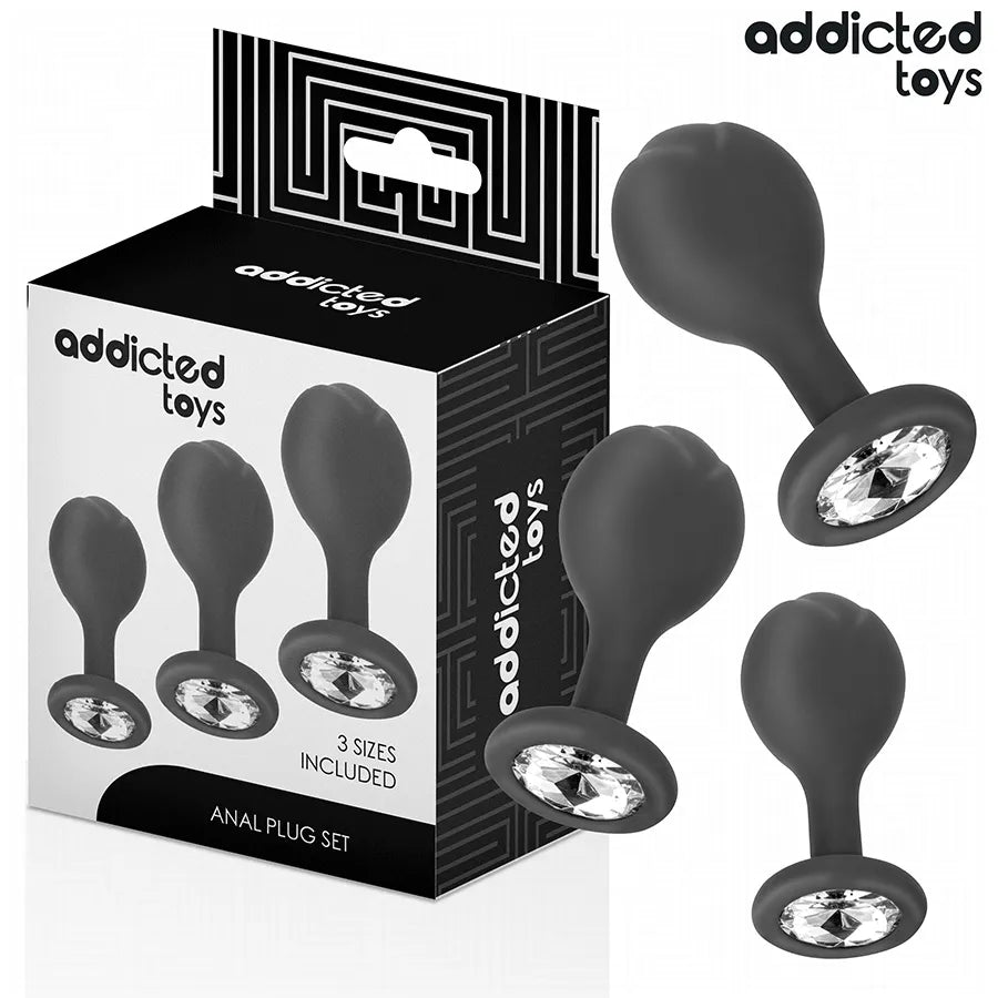 Addicted Toys Lot de 3 Plug Anal avec Bijou Silicone Hypoallergénique Confort Sécurité Sexe Intime