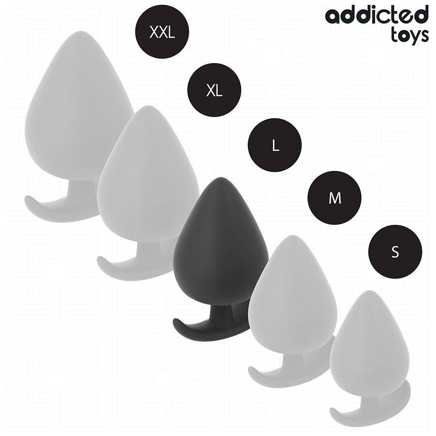 Plug anal noir taille L Addicted Toys, forme conique, base évasée, idéal pour stimulation anale avancée.