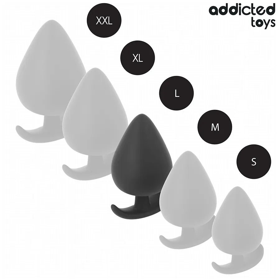 Plug anal noir taille L Addicted Toys, forme conique, base évasée, idéal pour stimulation anale avancée.