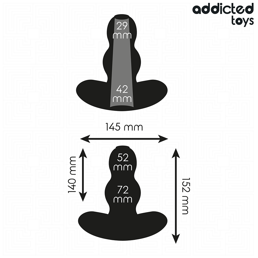 Plug anal creux XXL Addicted Toys noir, 15,2 cm, design ergonomique, dimensions visibles, idéal pour stimulation intense.