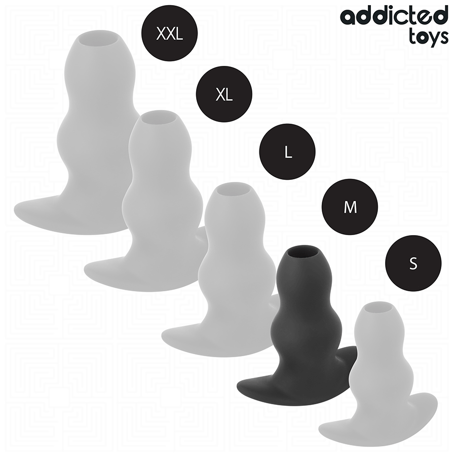 Plug anal creux Addicted Toys taille M, noir, forme ondulée, stimulation anale profonde, matériaux confortables.