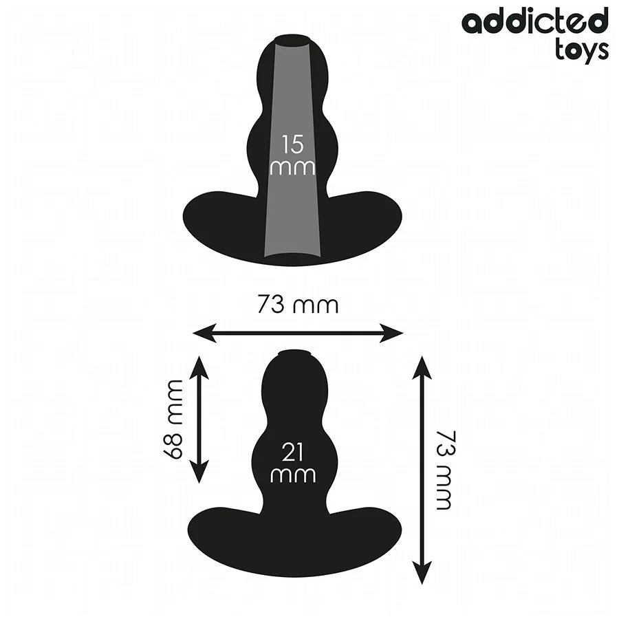 Plug anal creux Addicted Toys noir, taille S, 7,3 cm, ergonomique, dimensions visibles, stimulation intense.