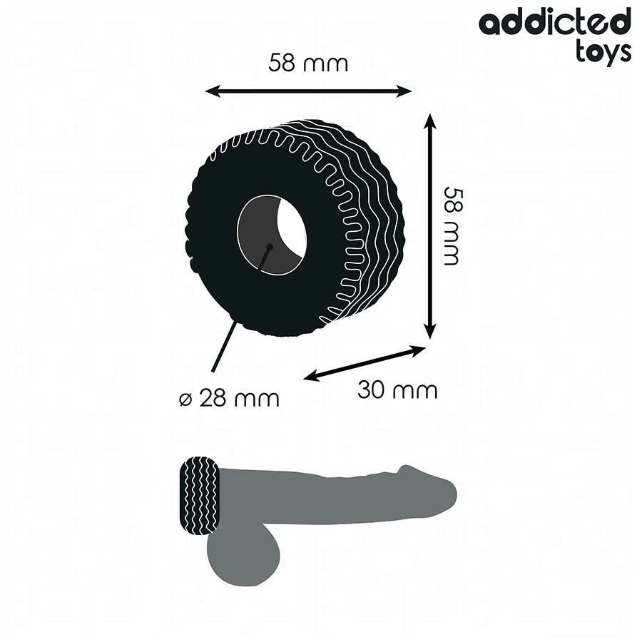 Anneau pénien noir extra épais Addicted Toys, 58 mm de largeur, 30 mm d'épaisseur, pour fermeté et contrôle accrus.