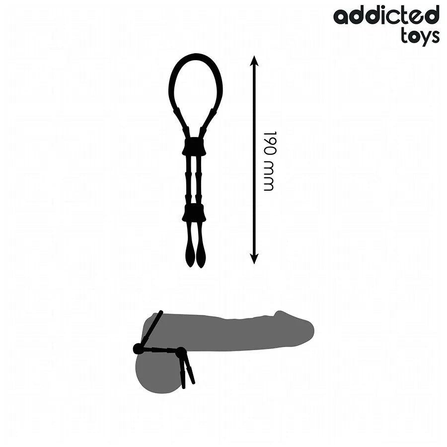 Corde en silicone noire réglable pour pénis, 191 mm, Addicted Toys, flexible et confortable pour stimulation personnalisée.