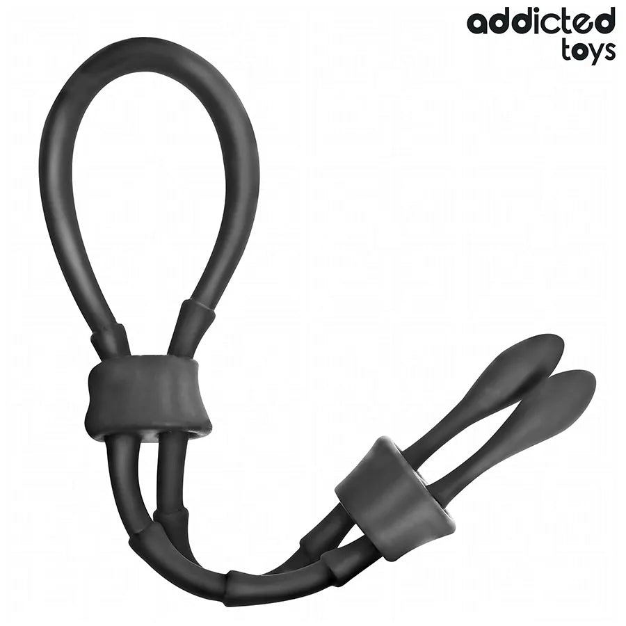 Corde en silicone noir réglable pour pénis, Addicted Toys, flexible, longueur 191 mm, stimulation personnalisée.