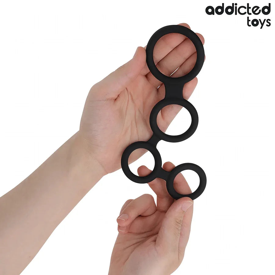 Anneau pénien noir Addicted Toys avec séparateurs testiculaires, design à trois anneaux pour stimulation et ajustement opt...