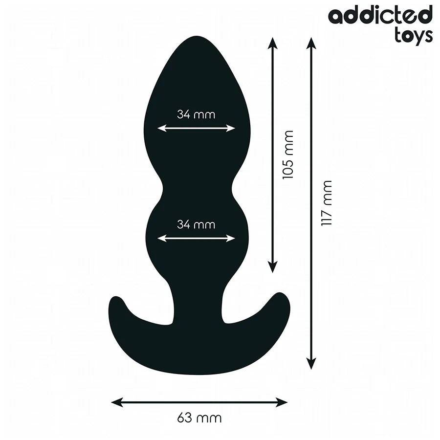 Plug anal Addicted Toys L noir, forme boule, 11,7 cm, stimulation intense, design ergonomique pour confort et sécurité.