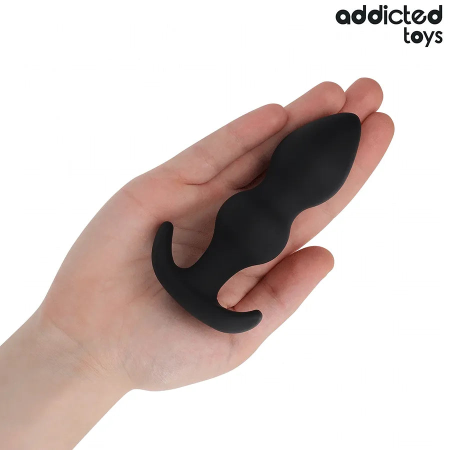 Plug anal noir Addicted Toys, taille L, 11,7 cm, forme boule, stimulation intense, confort optimal, pénétration profonde.