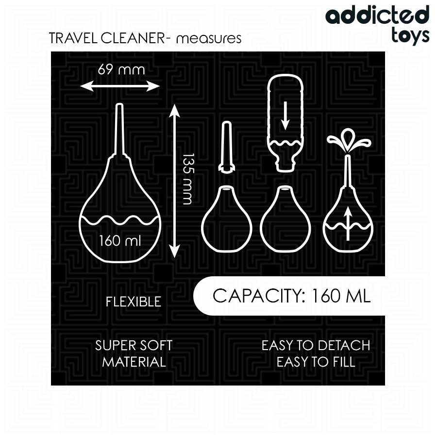 Nettoyant anal Addicted Toys 160 ml, design ergonomique noir, taille voyage, facile à utiliser et transporter.