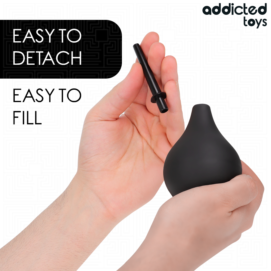 Nettoyant anal noir Addicted Toys, taille voyage 160 ml, forme ergonomique, démontable, pour hygiène intime discrète.