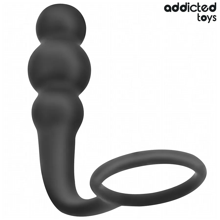 Plug anal noir Addicted Toys, silicone, forme ergonomique avec anneau, stimulation anale sécurisée et confortable.