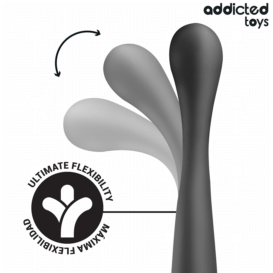 Masseur anal Addicted Toys 22,5 cm noir, flexible, design ergonomique, stimulation profonde, épaisseur progressive.