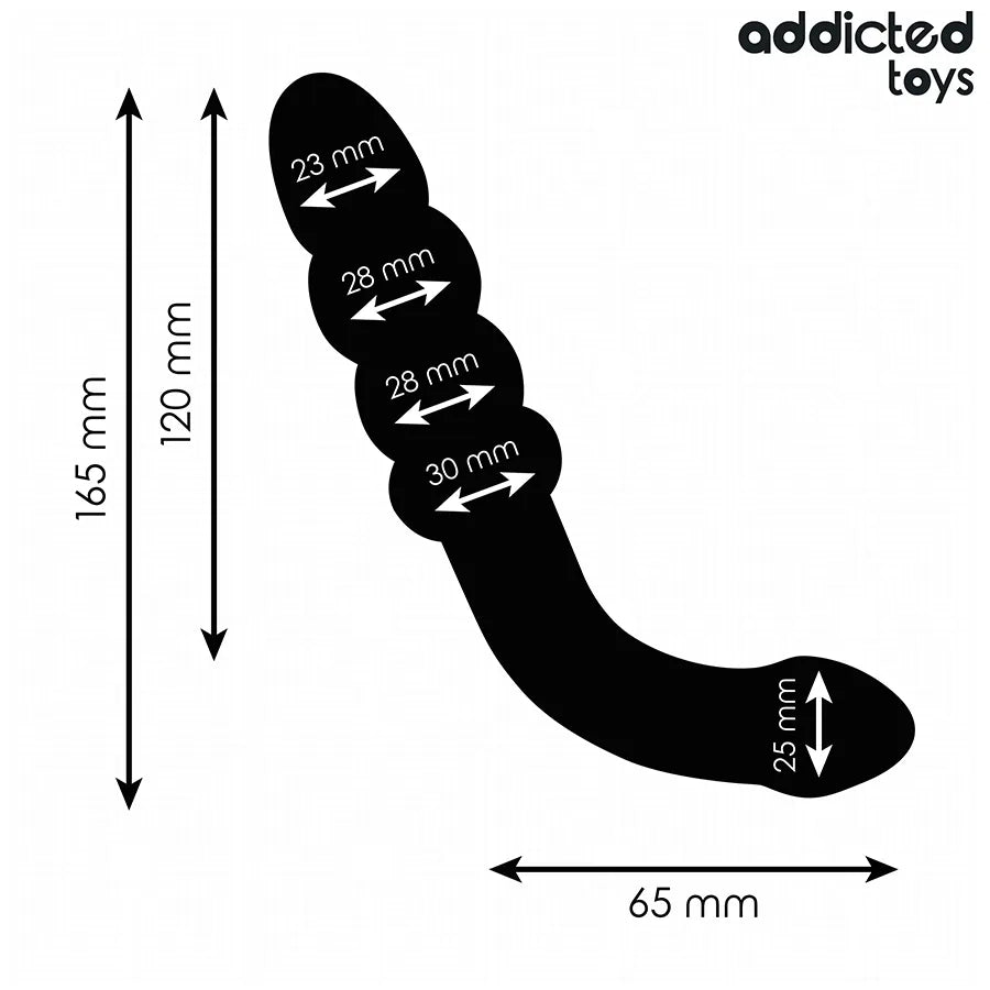 Double masseur anal noir en silicone, 16.5 cm, avec extrémités texturées pour stimulation variée.
