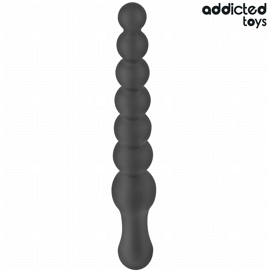 Masseur anal Addicted Toys 24 cm, noir, silicone médical, design progressif à billes pour stimulation anale intense.