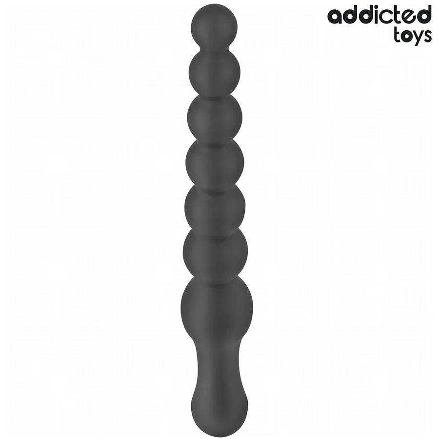 Massager anal Addicted Toys 24 cm en silicone noir, sphères graduées, base large, design ergonomique pour stimulation prog...
