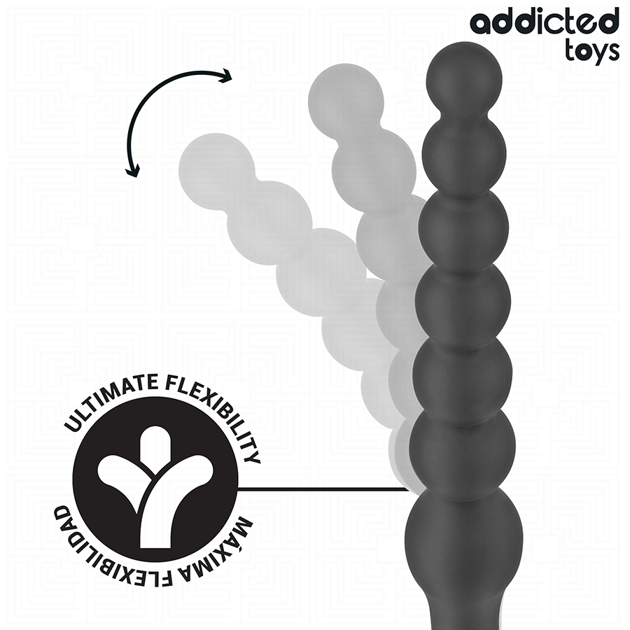 Masseur anal Addicted Toys 24 cm, silicone noir, design progressif à billes, flexible et sécurisé pour stimulation intense.